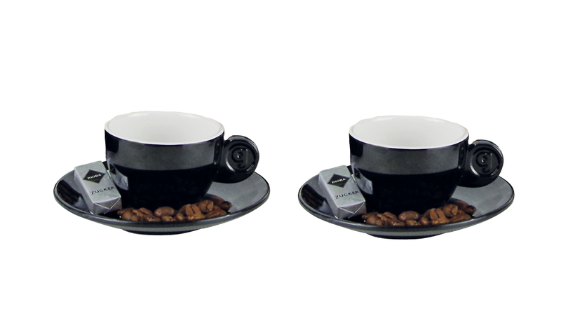 Kit 2x Tazas Café de melamina, Gimex Blanco y negro 85ml 2 tazas + 2 platos