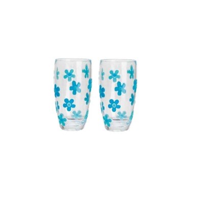 Kit 2x Vasos Altos, Flamefield Daisy Aqua Flores Azul 500ml