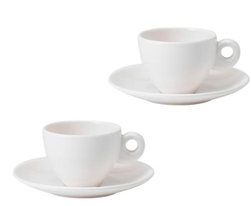 Kit 2x Tazas Café de melamina, Gimex Blanco 85ml 2 tazas + 2 platos