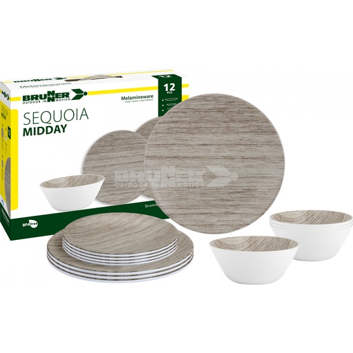 [1051007] Vajilla de melanina, Brunner Midday Sequoia 12x piezas para 4 personas hasta 25cm Ø